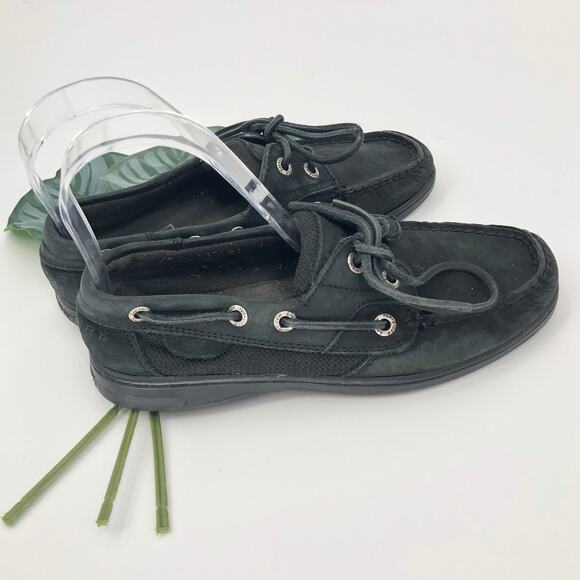 Sperry Top-Sider Black Bluefish 2-Eye Leather Slip On Tie Accent Boat Shoes - Picture 3 of 10